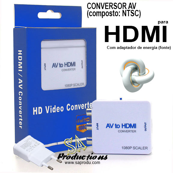 Conversor de video AV Composto para HDMI (NTSC, PAL e PAL-M)